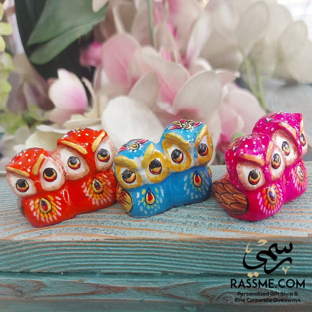 Small Ceramic Owl Couple Enamel Colors