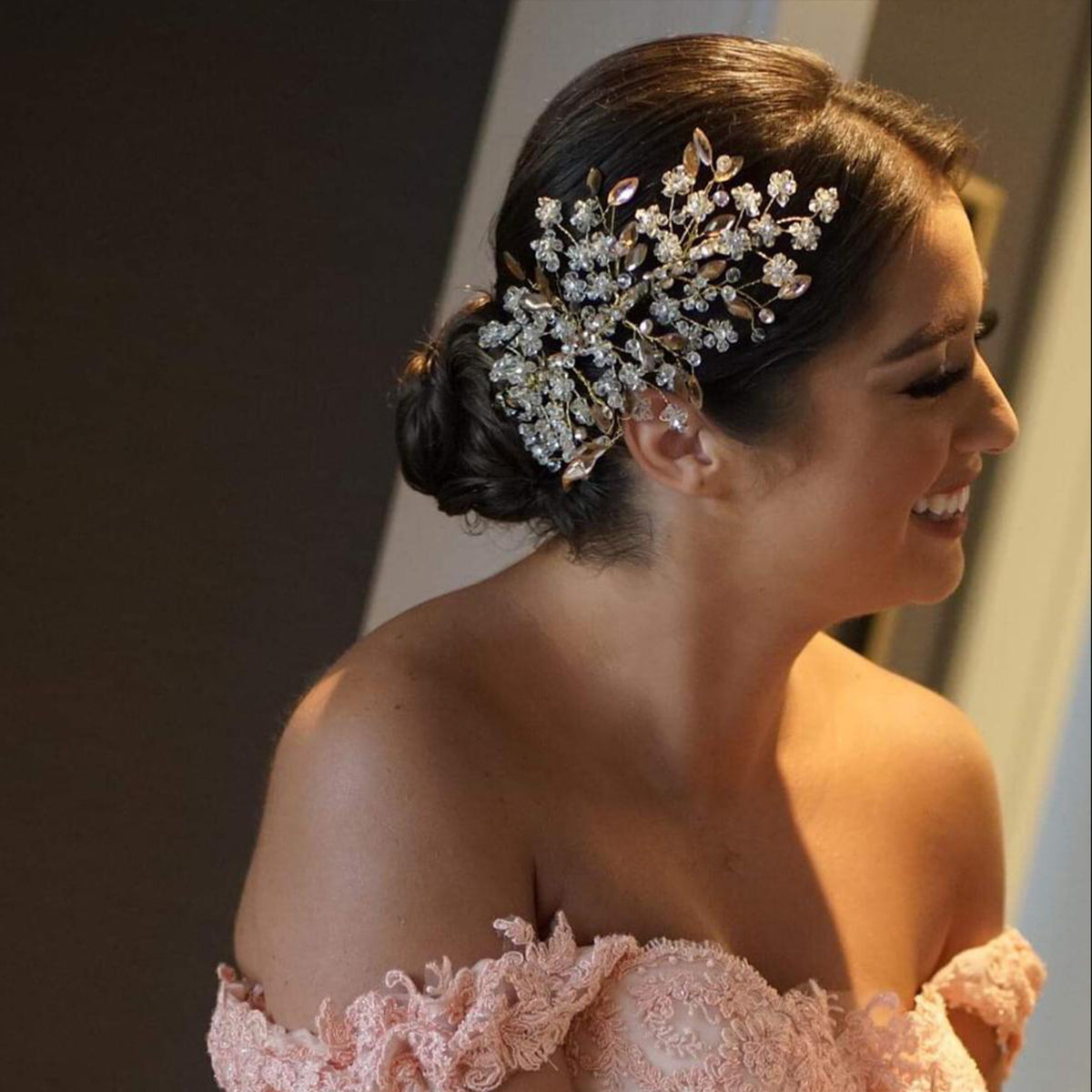 de Saphir - The Leaf Headpiece Rose Gold Swarovski & Crystals