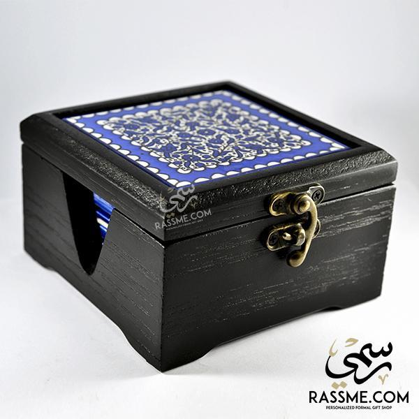 Personalized Wooden Box Ceramic Palestinian Coasters Set Pottery