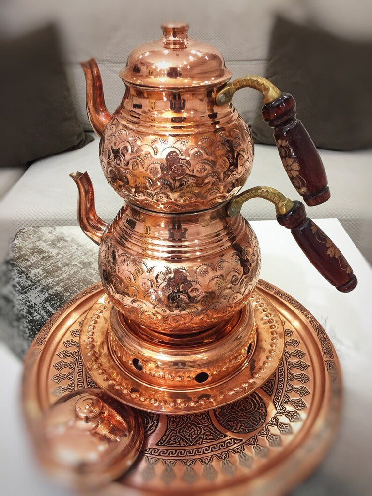 Turkish Copper Teapot Set, selling Handmade Copper Kettle, Vintage Style Copper Tea Kettle, Copper Herbal Teapot, Copper Coffee Pot