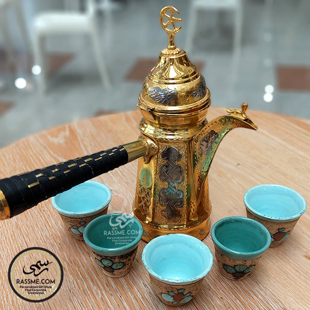24k Gold Plated on Solid Brass Arabian Coffee Pot Dalleh دلة قهوة