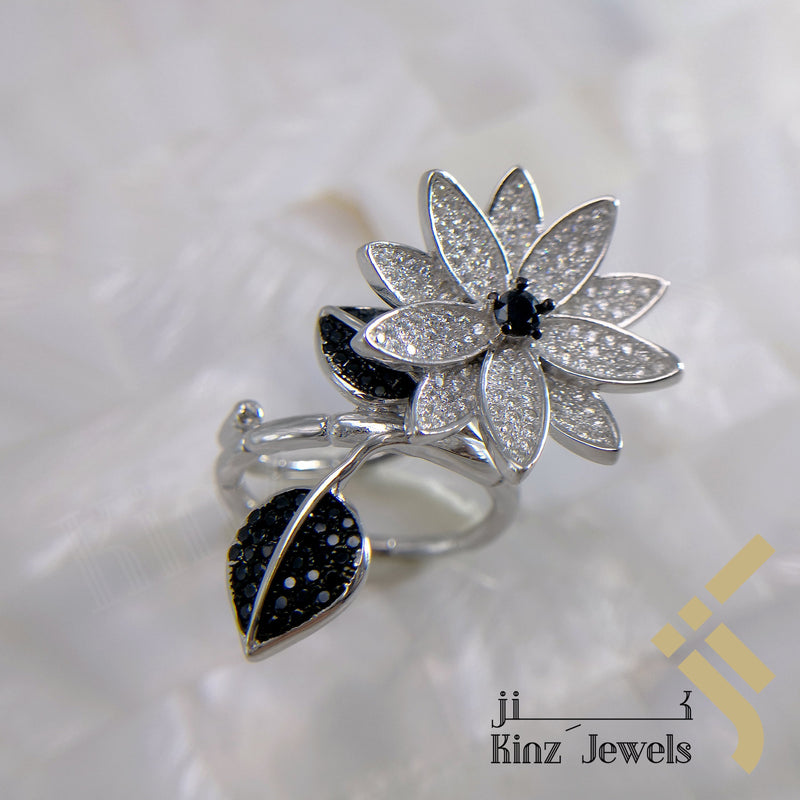 Sterling Silver Zircon Rhodium Vermeil Flower & Leafs