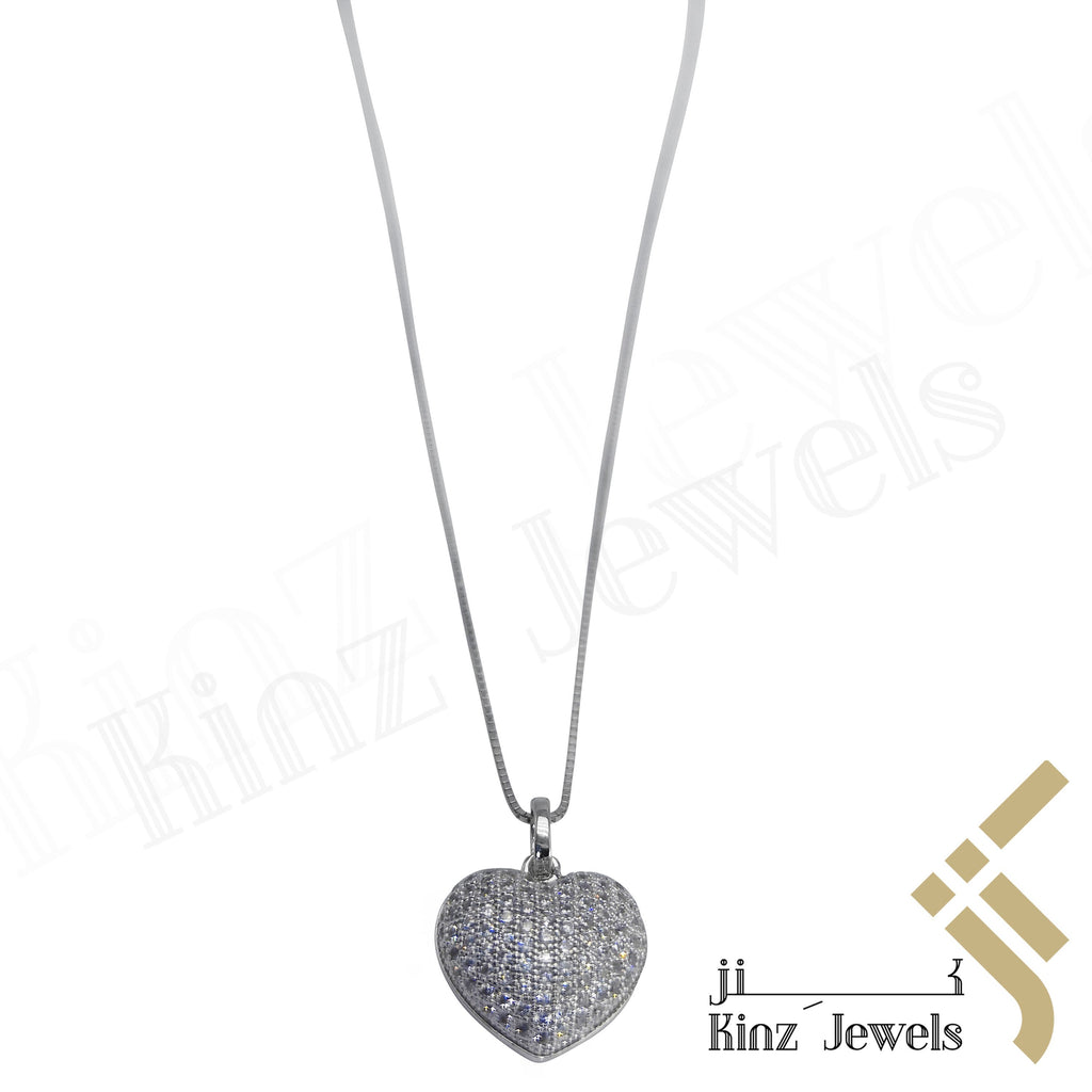 Sterling Silver Heart Full Cubic Zirconia Necklace