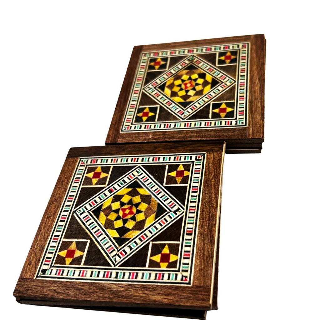6 Coasters Set Wooden Mosaics