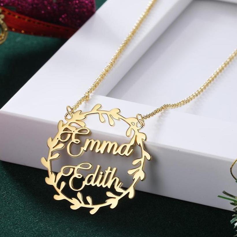 Custom Two Names Christmas Name Necklace Silver