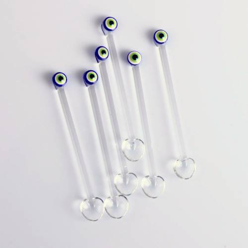 Glass Teaspoons with Evil Eye, Set of 6, Perfect for Coffee-Tea Serving