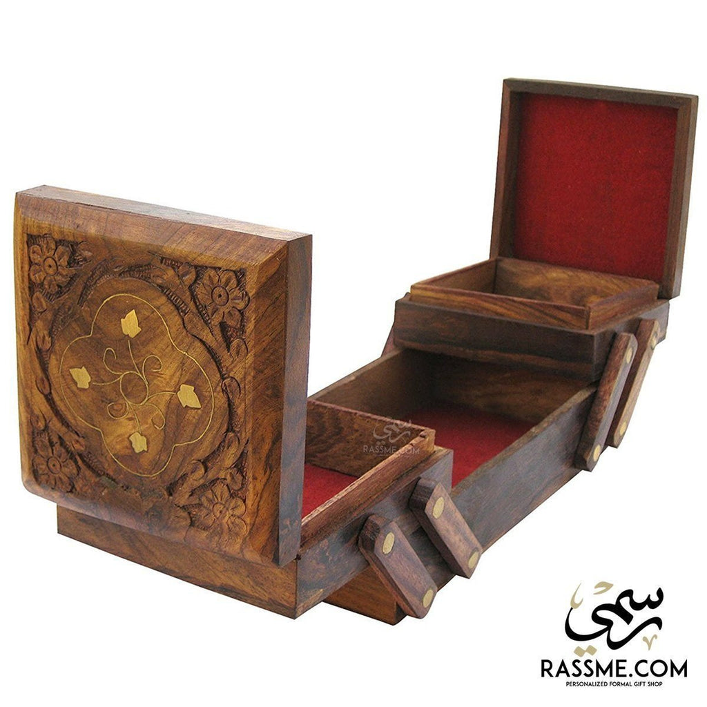 Indian Handcrafted Wooden with Brass Jewelry Box
