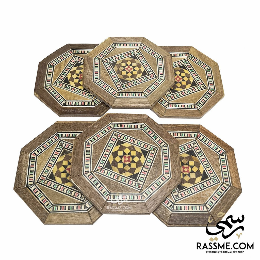 Wooden Set Mosaic Syrian Coasters Octagon - 6 Pcs