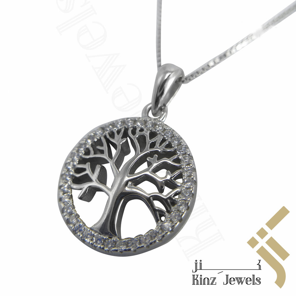 Sterling Silver Tree of Life Cubic Zirconia Necklace