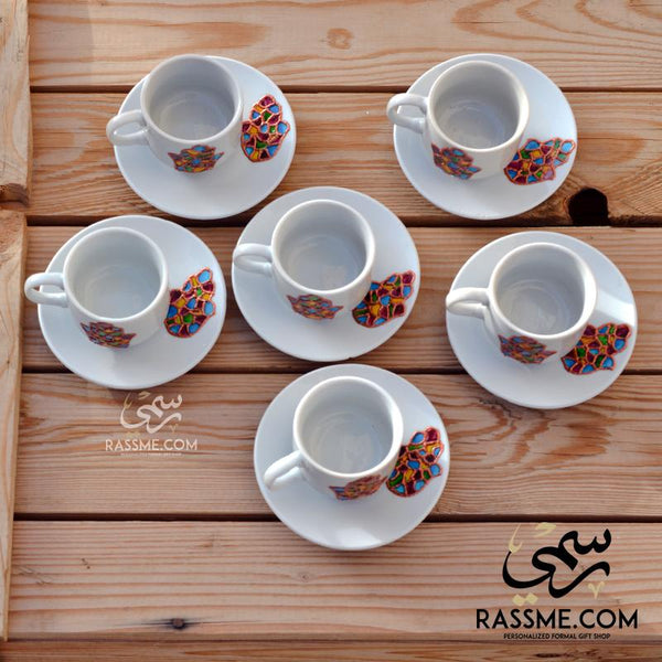 Turkish Coffee Hamsa Palm Colorful 6 Pcs Set