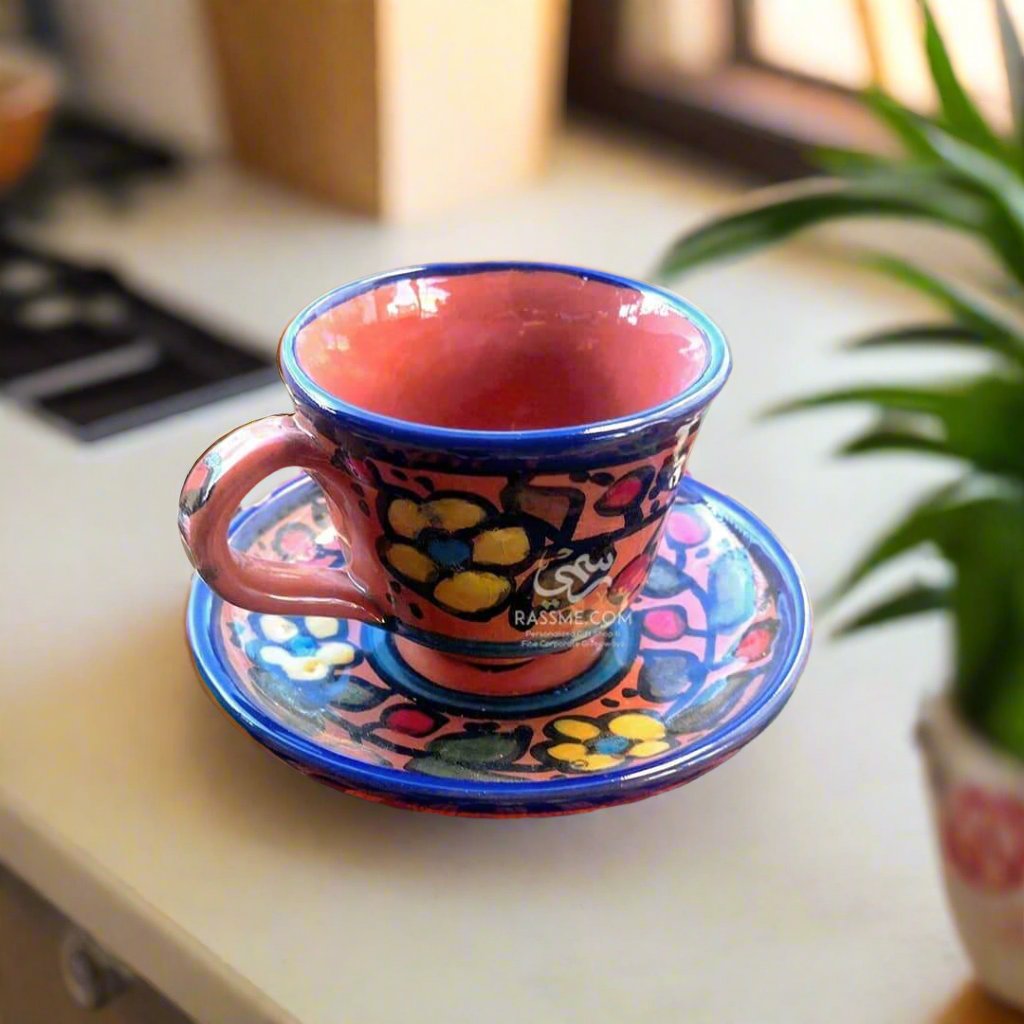High Quality Hebron Ceramic Holy Land Floral Color Tea Cup