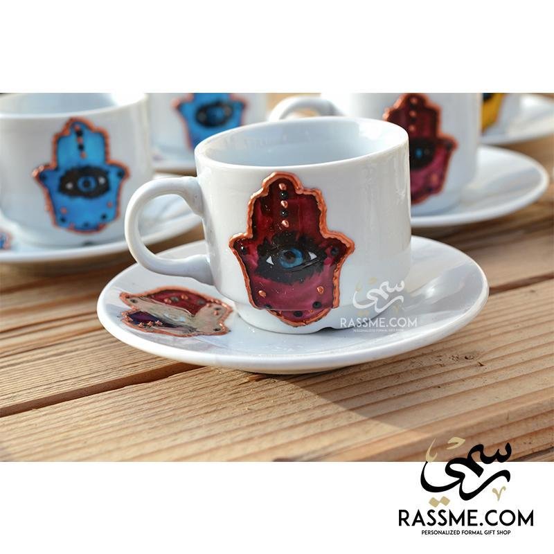 Turkish Coffee Hamsa Palm with Eye 6 Pcs Set