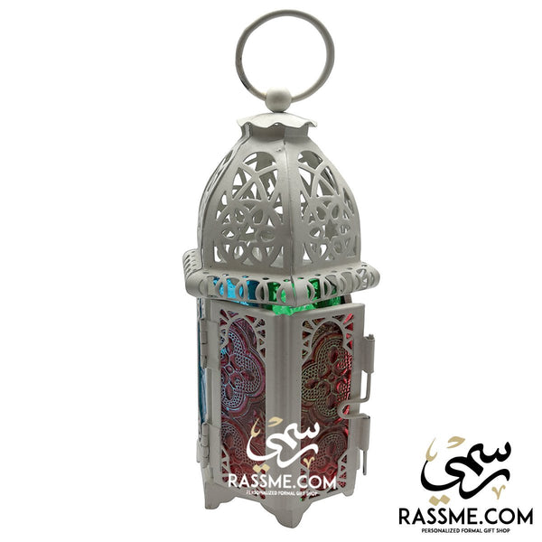 Candle White Arabian Glass Ramadan Lantern Desk