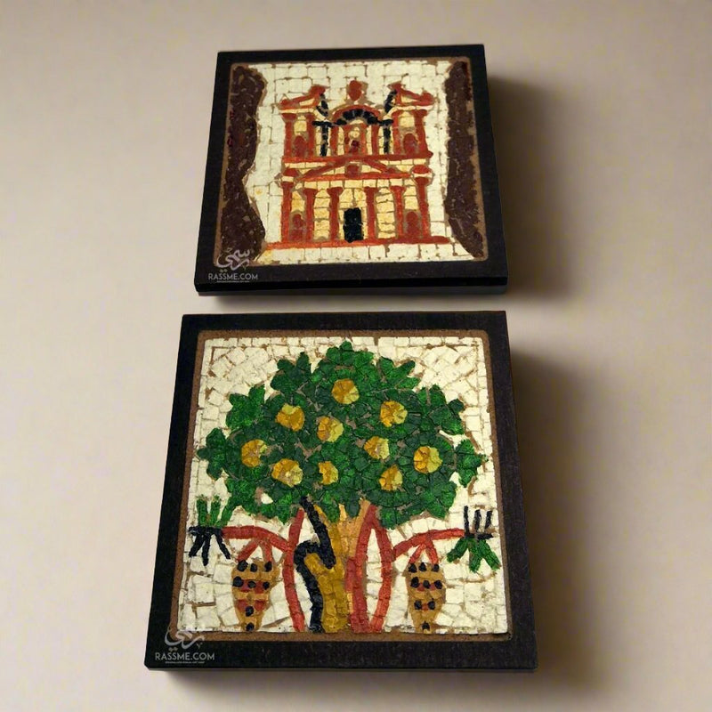 Wood and Stone Mosaic Petra / Tree Of Life Coaster Square