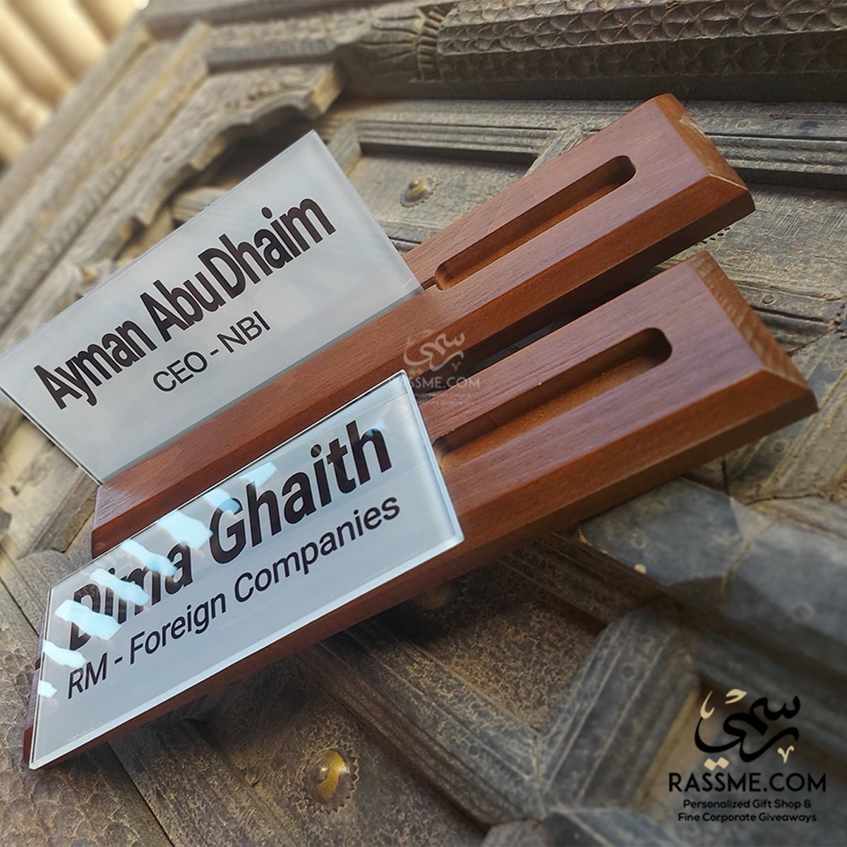 BLEACH WOOD With Glass Desk Name with card holder