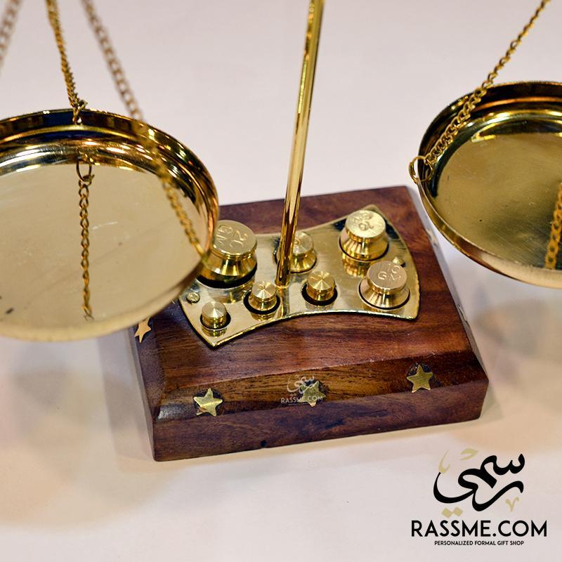 Wooden Base Balance Weighing weights Justice Scale - Free Engraving