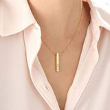 Gold Vermeil Personalized Genuine Silver 3D Vertical Bar Necklace 4 Sided