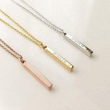 Gold Vermeil Personalized Genuine Silver 3D Vertical Bar Necklace 4 Sided