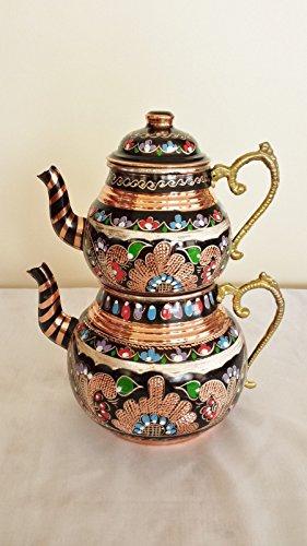 Handmade Turkish Copper Ottoman Inlaid Antique Stylish Teapot Kettle Tea Samovar