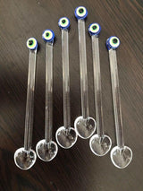 Glass Teaspoons with Evil Eye, Set of 6, Perfect for Coffee-Tea Serving