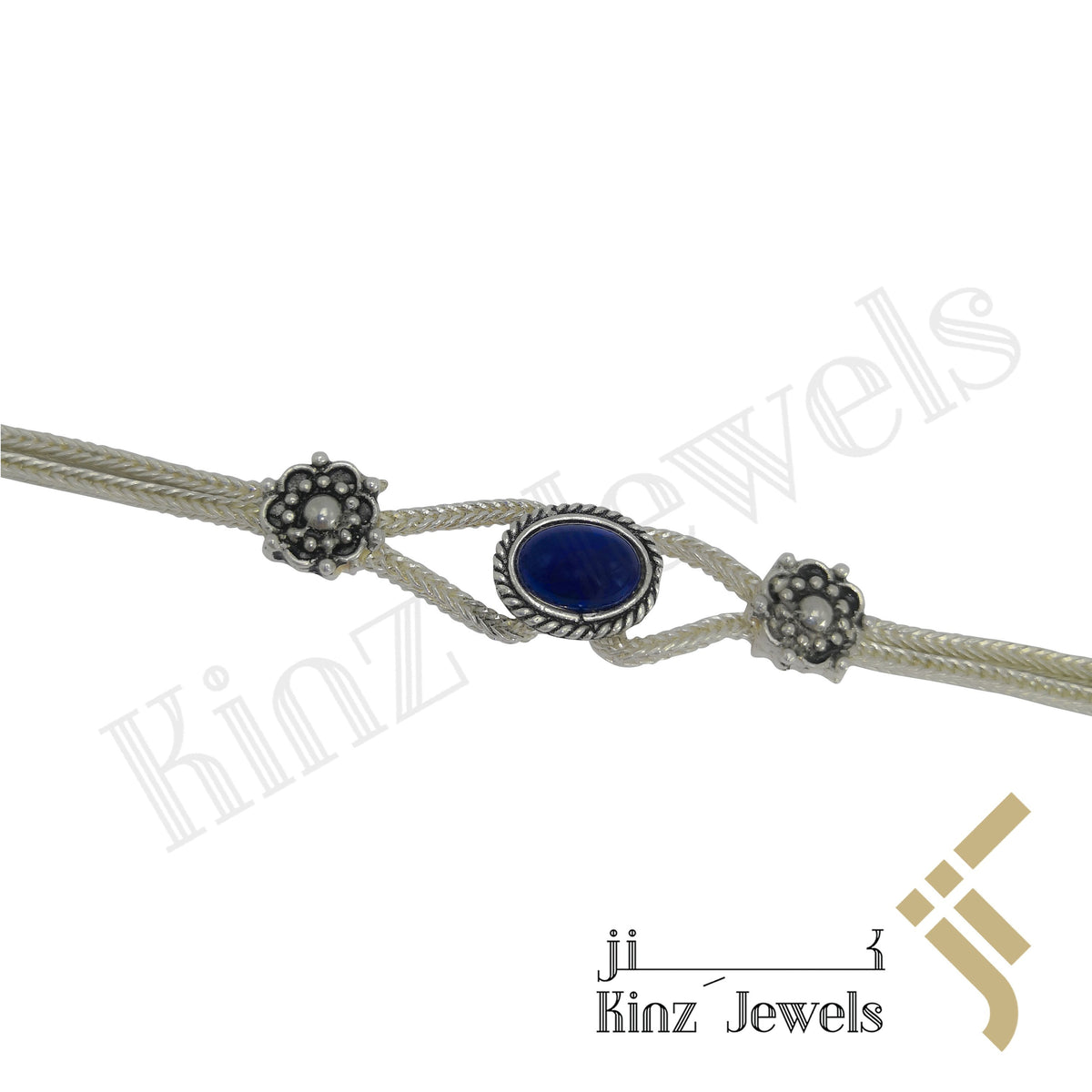 Sterling Silver Vintage Lapis Between Flowers Bracelet