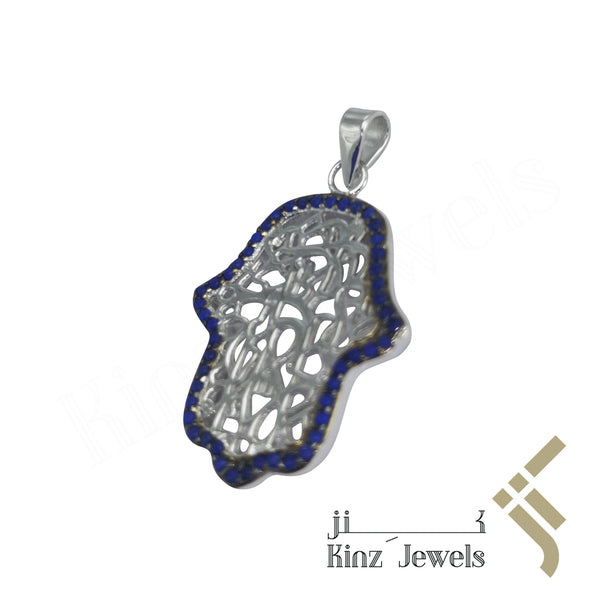 Sterling Silver Hamsa Lapis Stones Frame Pendant