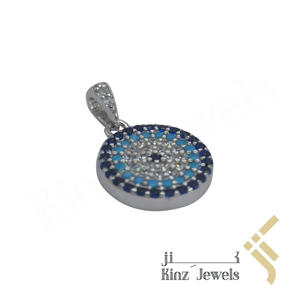 Sterling Silver Evil Eye Navy, Turquoise, White Zircon Pendant