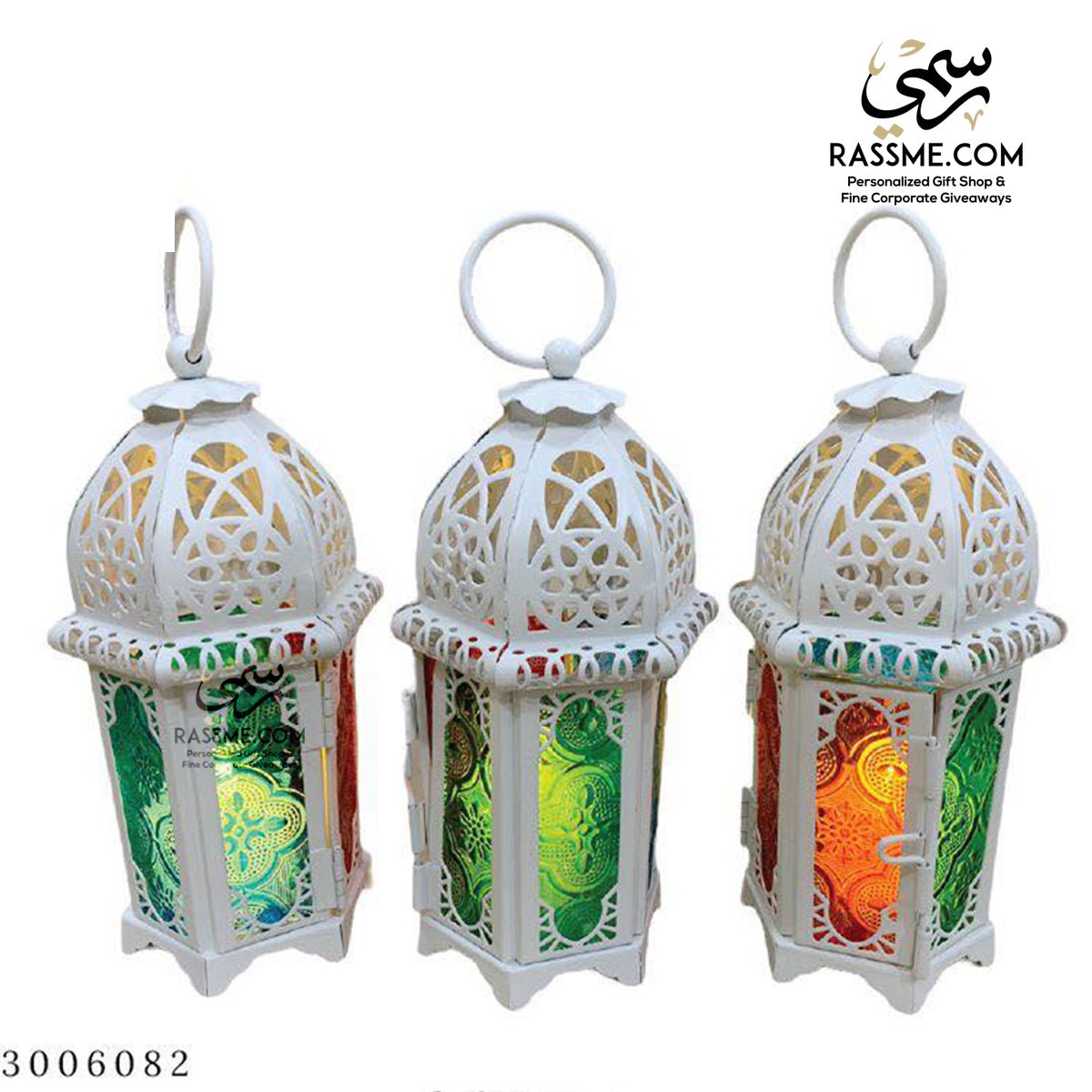 Candle White Arabian Glass Ramadan Lantern Desk