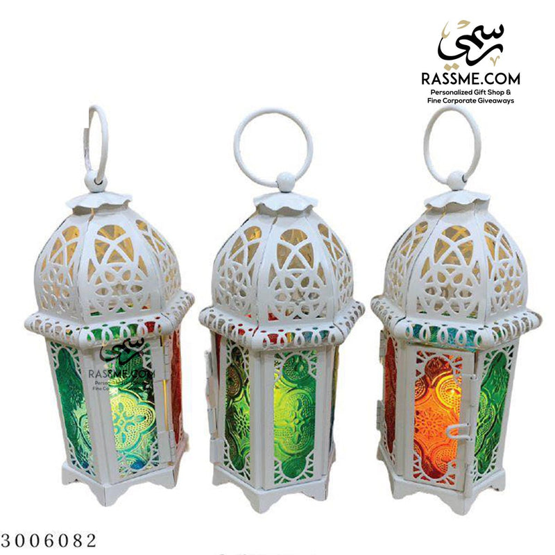 Candle White Arabian Glass Ramadan Lantern Desk