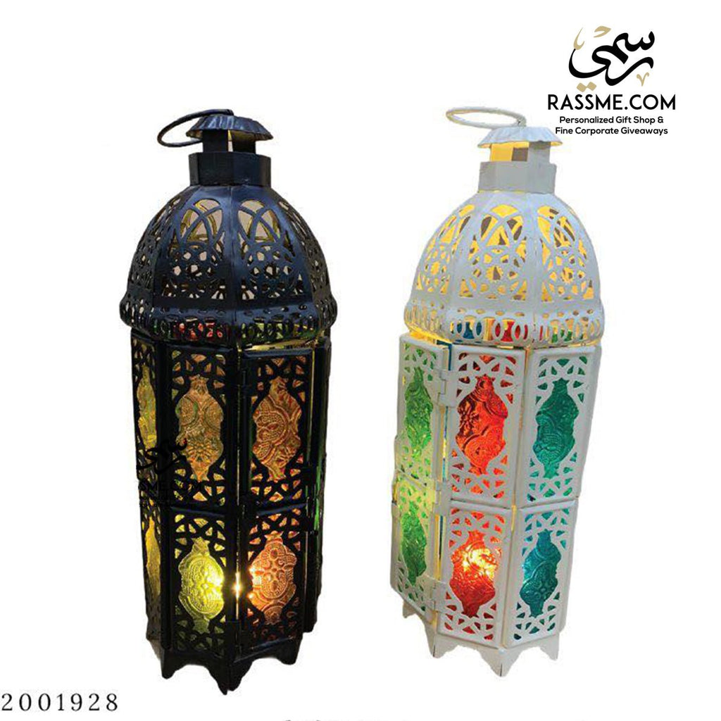 Flameless White Tower Arabian Glass Ramadan Lantern Desk