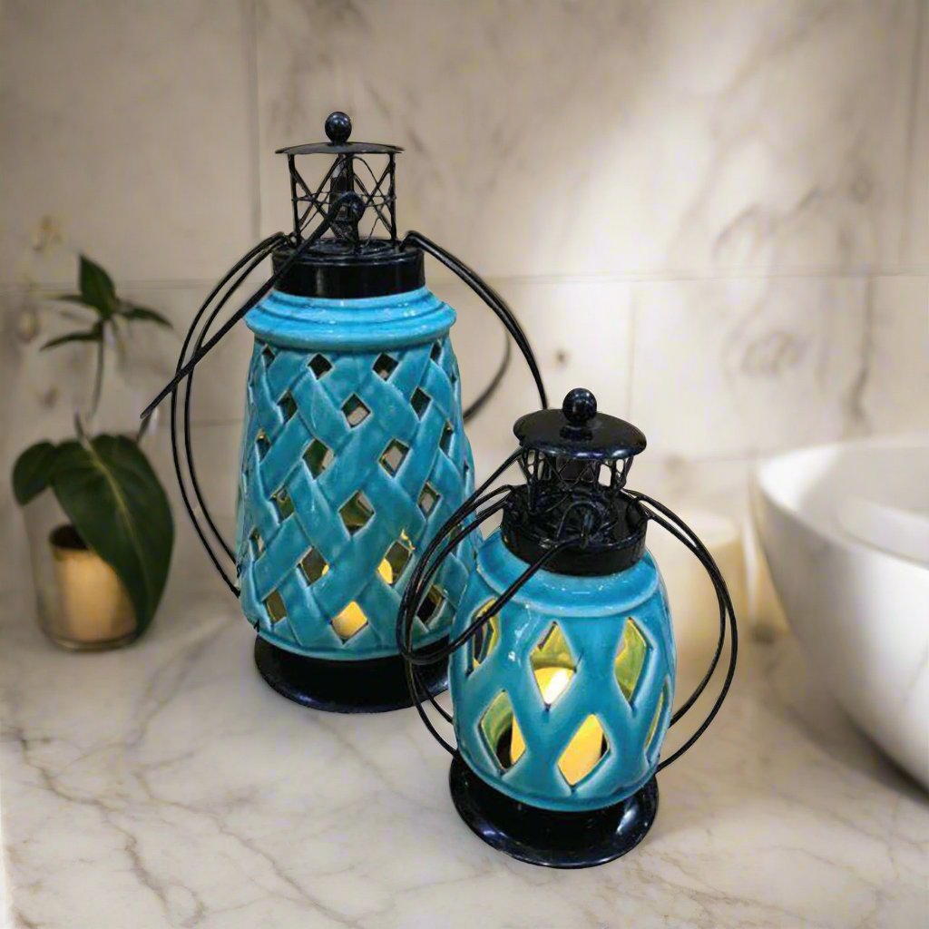 Blue Ceramic Ramadan Lantern Desk