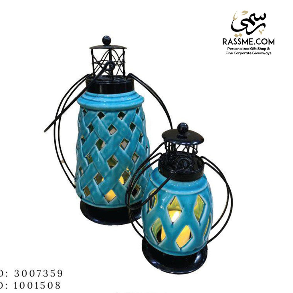 Blue Ceramic Ramadan Lantern Desk