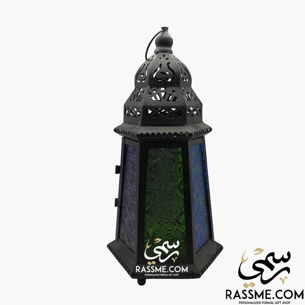 Candle Tower Blue And Green Glass Ramadan Lantern Desk