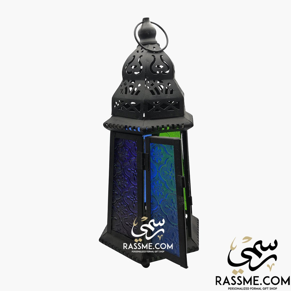 Candle Tower Blue And Green Glass Ramadan Lantern Desk
