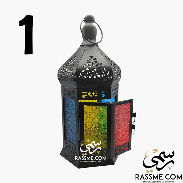 LED Flameless Traditional Wide Door Arabian Glass Lantern Desk