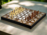 Wooden Backgammon and Chess with Stones, chips and dice