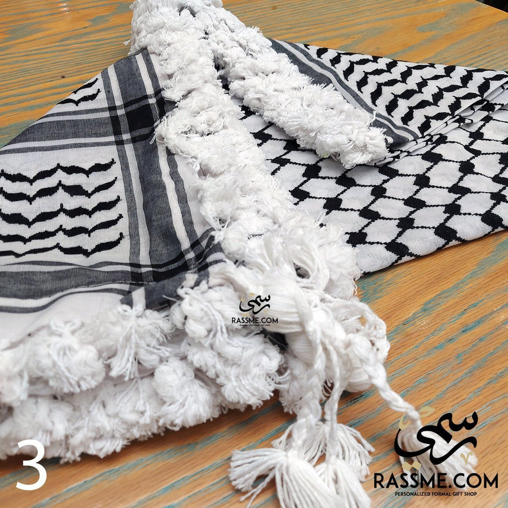 Palestinian Keffiyeh headdress scarf with Hadab حطة فلسطينية يدوية مهد –