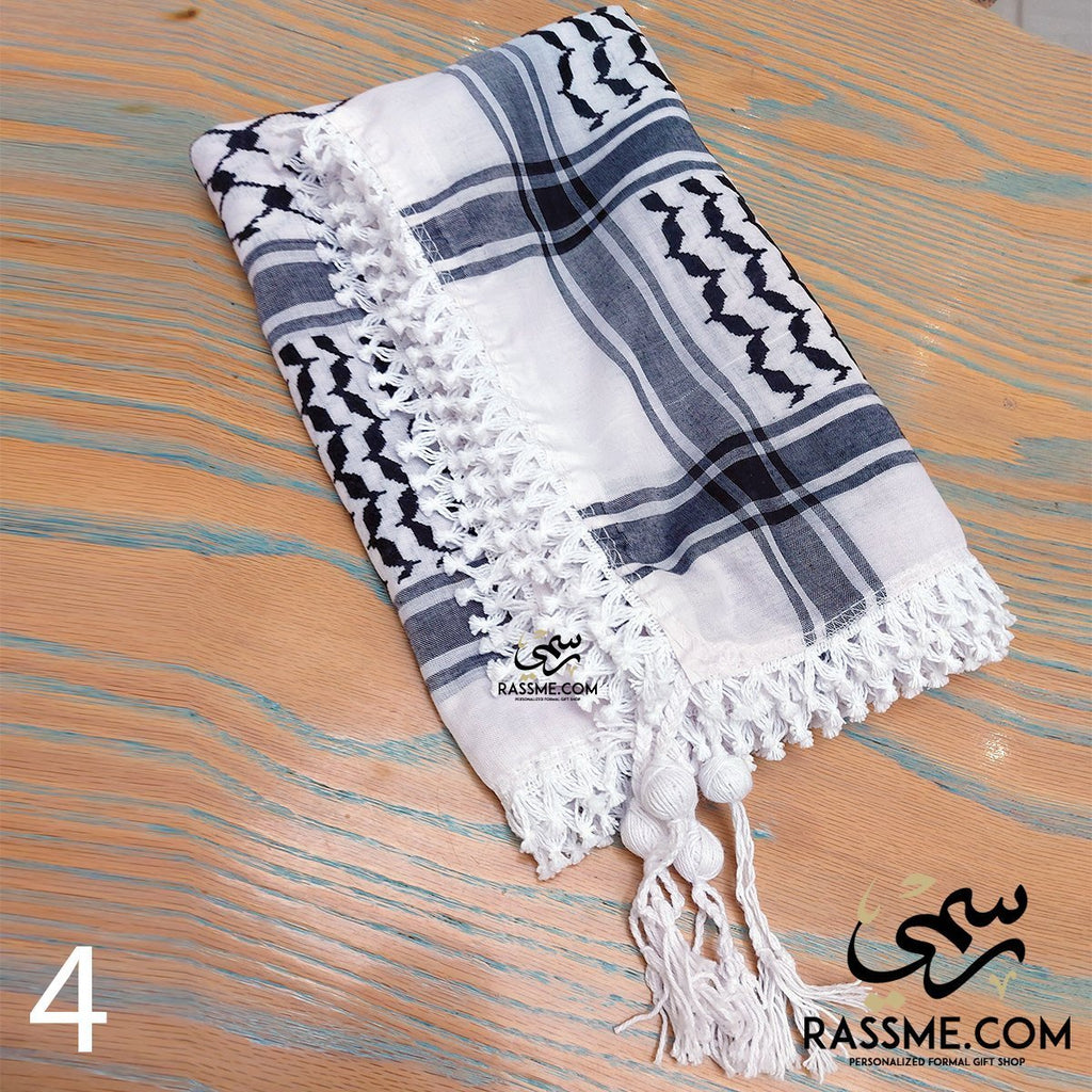 Palestinian Keffiyeh headdress scarf with Hadab حطة فلسطينية يدوية مهد –