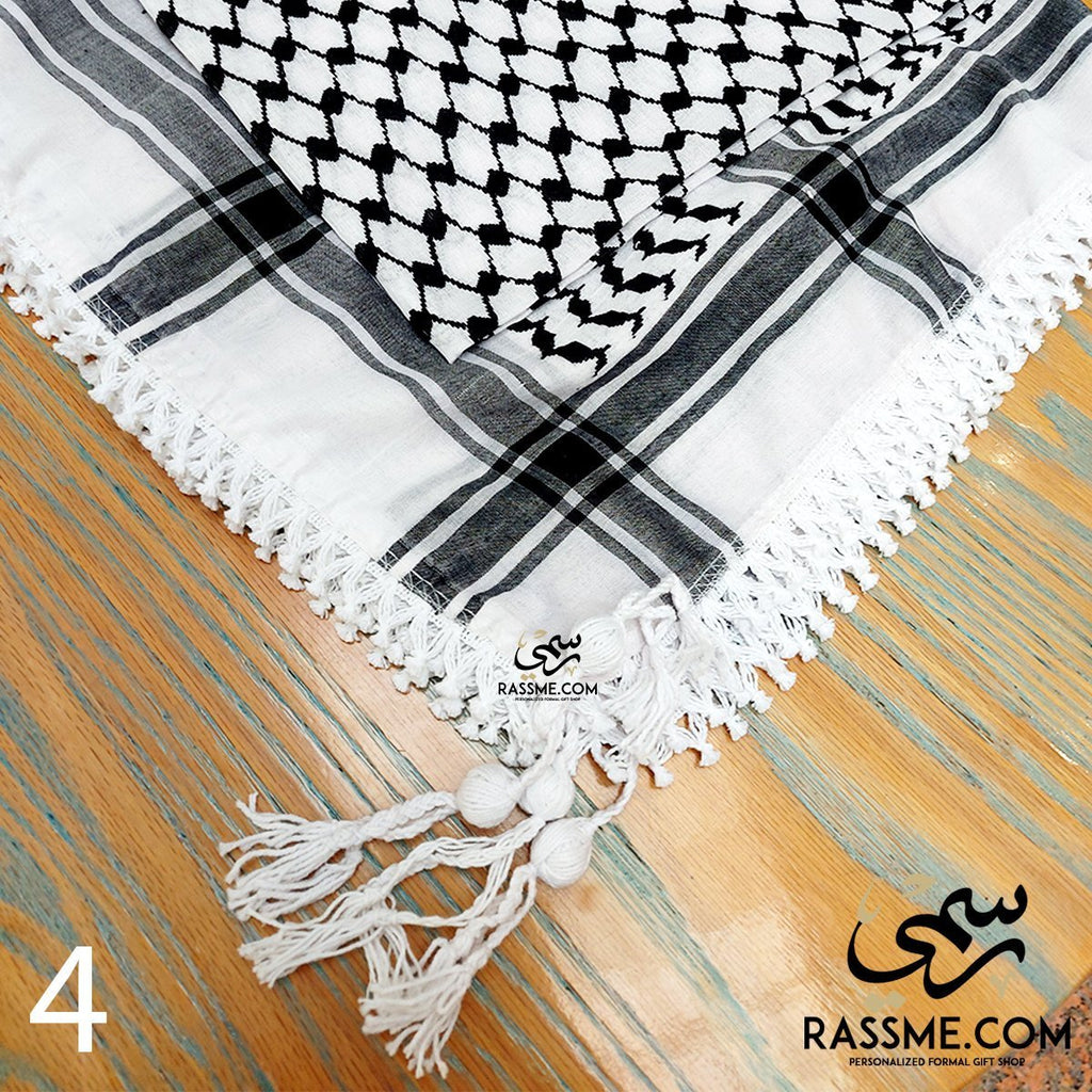 Palestinian Keffiyeh headdress scarf with Hadab حطة فلسطينية يدوية