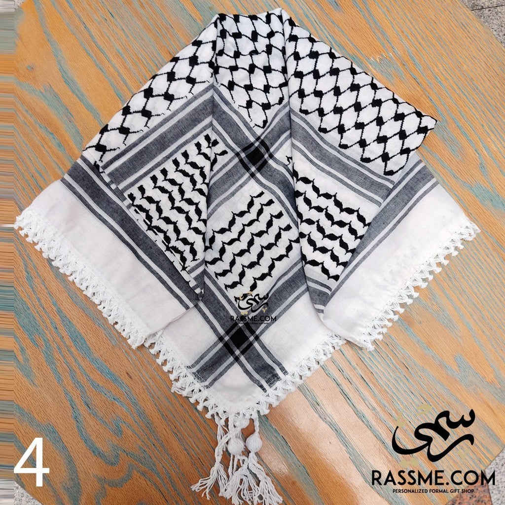 Palestinian Keffiyeh headdress scarf with Hadab حطة فلسطينية يدوية مهد –