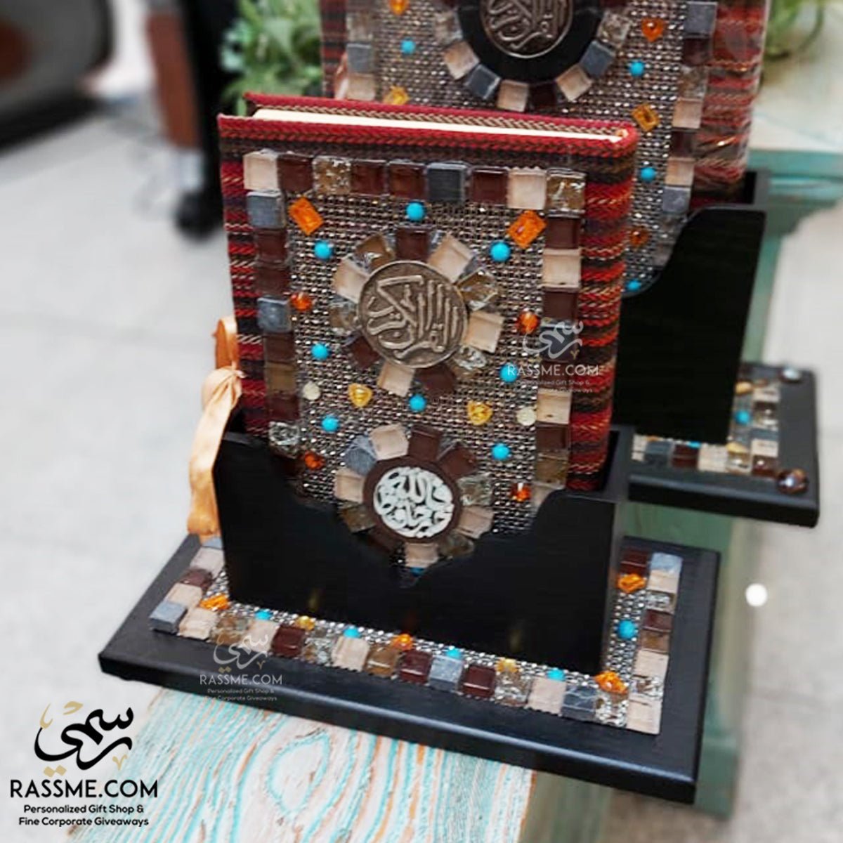 Customized Premium Wooden Mosaics Stand with Quran