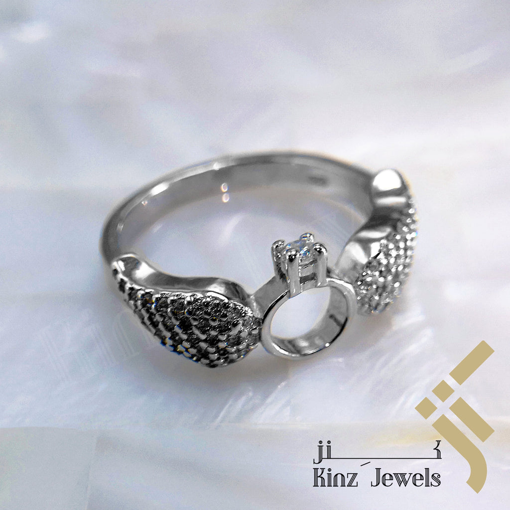 Sterling Silver Rhodium Vermeil Angle Wings Love Ring