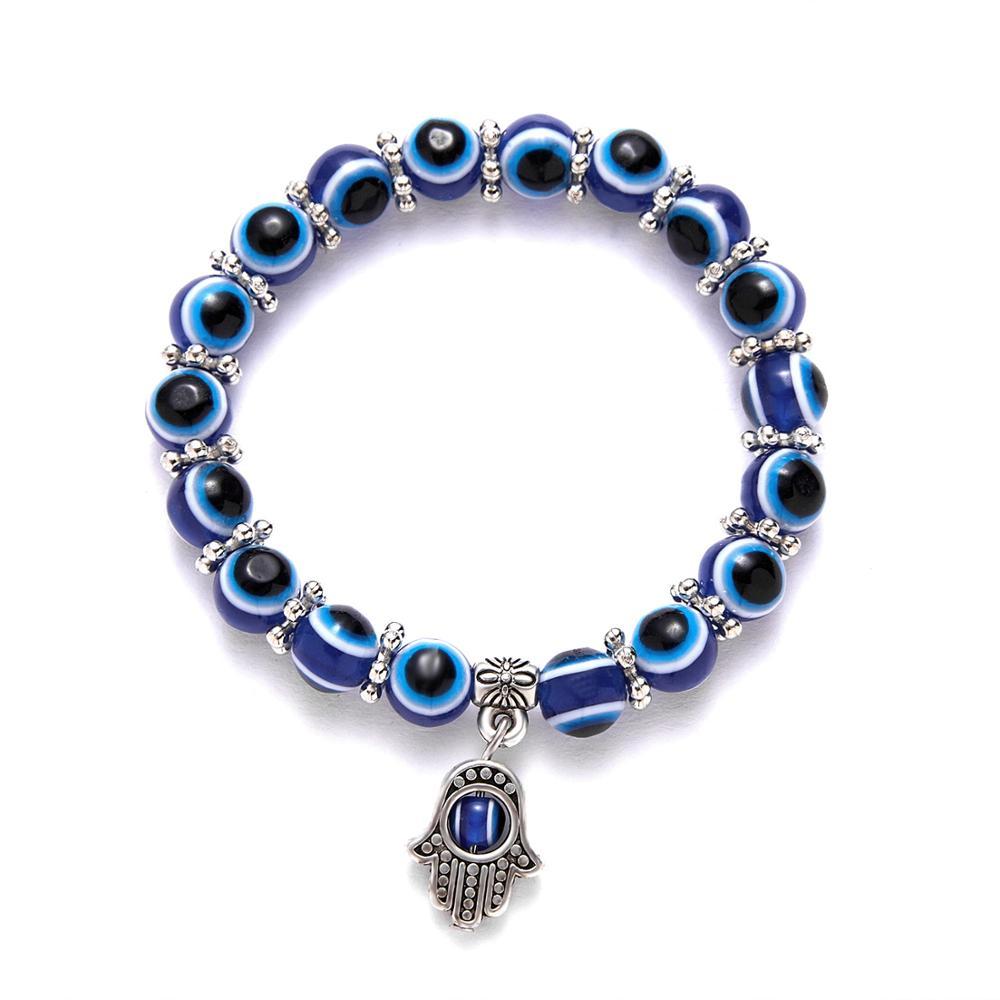 Blue Beads Evil Eye Bead Palm Charm Bracelet Elastic Couple Luck