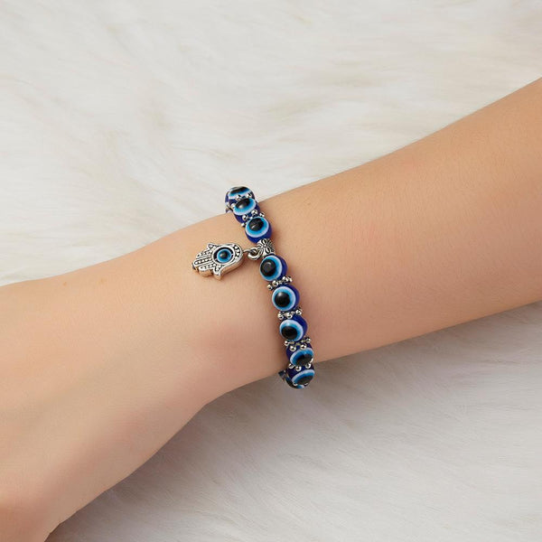 Blue Beads Evil Eye Bead Palm Charm Bracelet Elastic Couple Luck