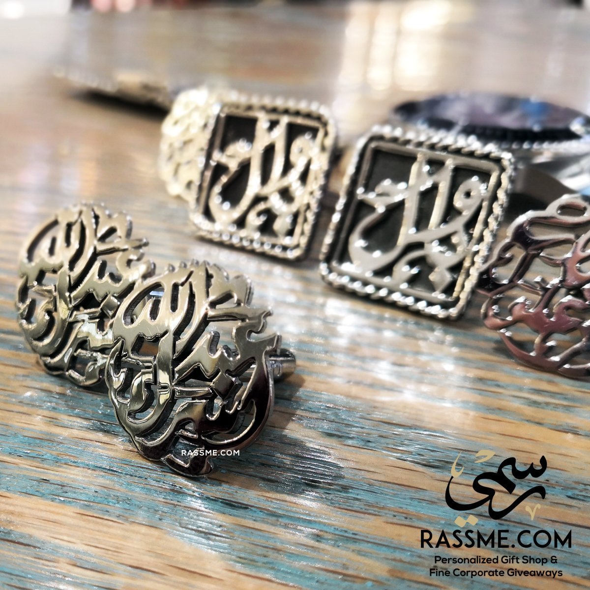 Kinz Customized High Quality Sterling Silver Cufflinks Rhodium Vermeil - Arabic or English