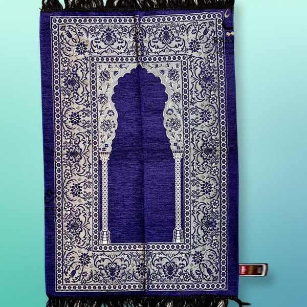 Navy Velvet Prayer Rug Muslim Prayer Mat