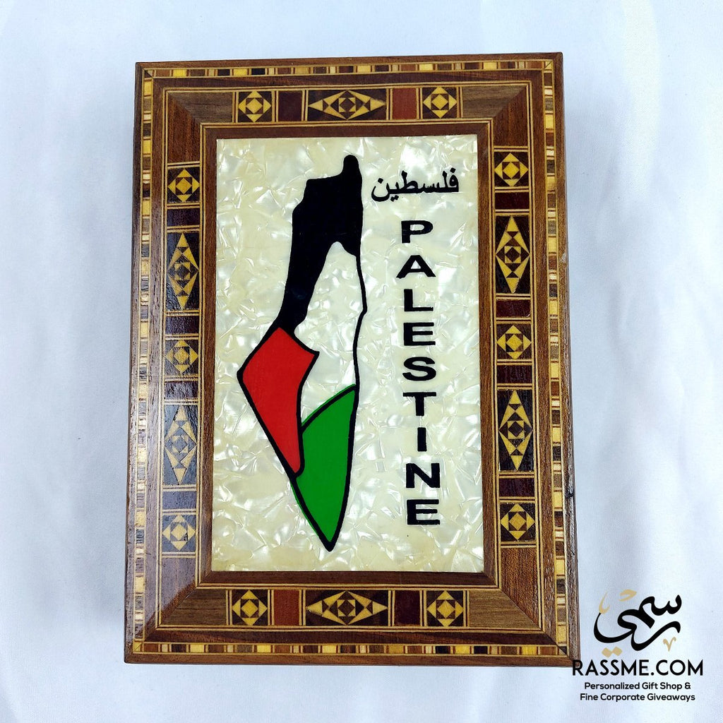 Handcrafted Wooden Palestine Map Flag Box