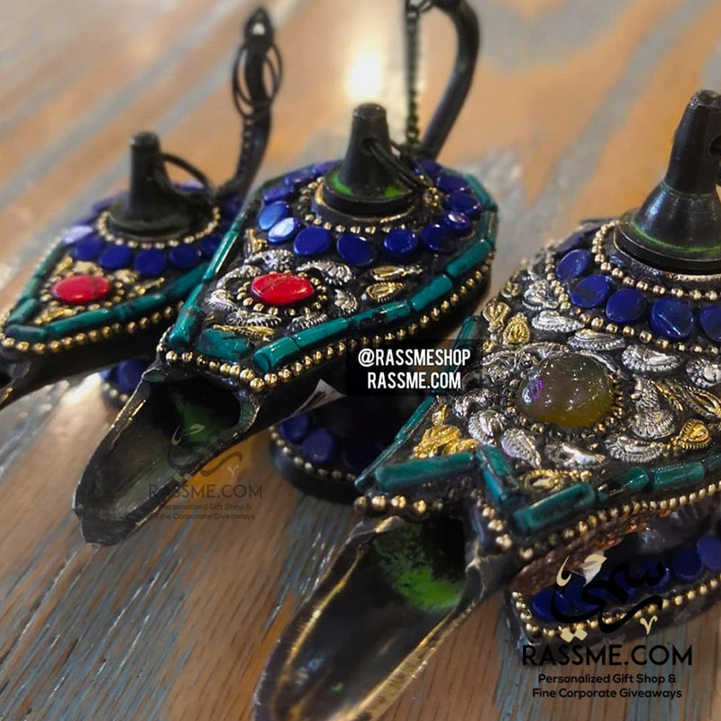 Aladdin Magical Lamp Brass & Genuine Gemstones - Free Engraving