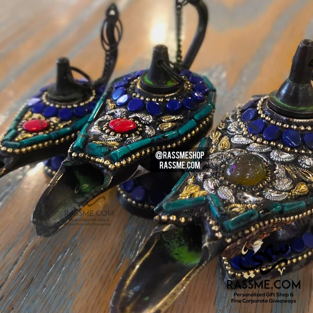 Aladdin Magical Lamp Brass & Genuine Gemstones - Free Engraving