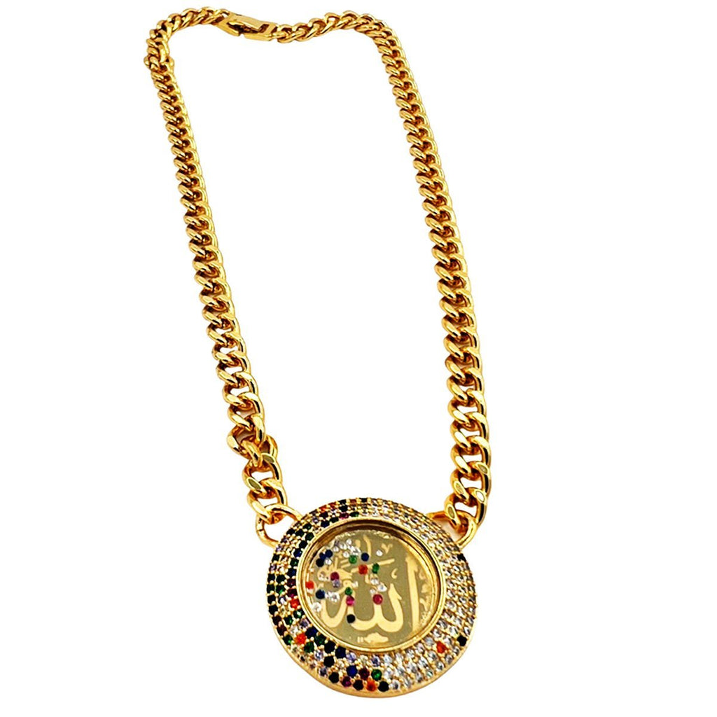 Allah Gold Plated With Glass and Zircon Stones